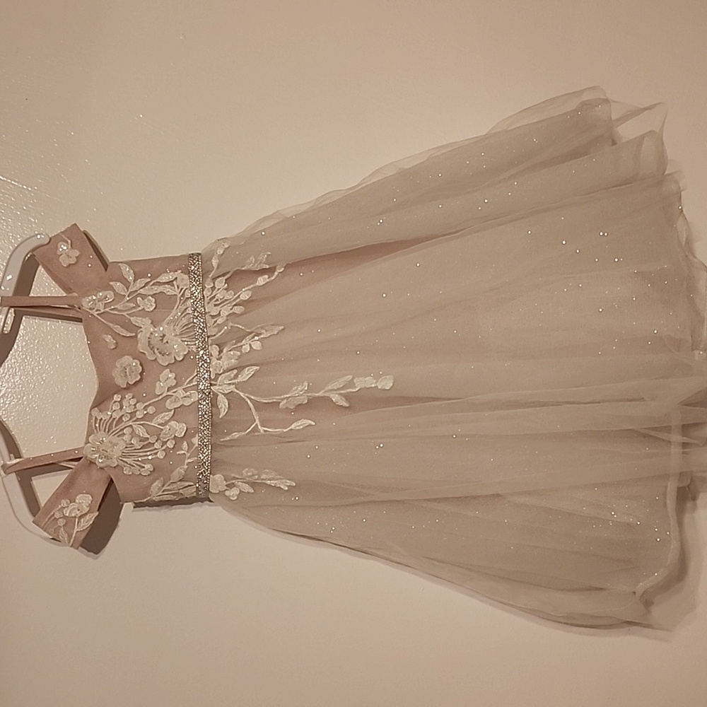 Elegant Cream Flower Girl Dress with Floral Embroidery